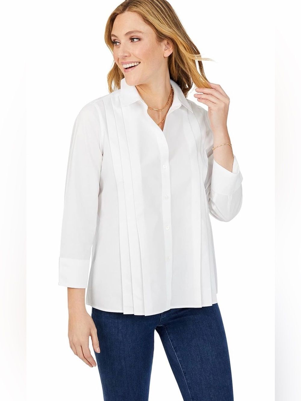 Foxcroft White Button-Front Pleated Women's Shirt